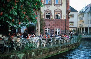 Restaurant and beer garden on Insel, Freiburg im Breisgau, Germany