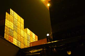 Hamburg shipping containers at night
