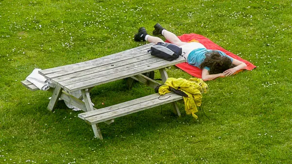 Nap on a picnic table in Ireland.