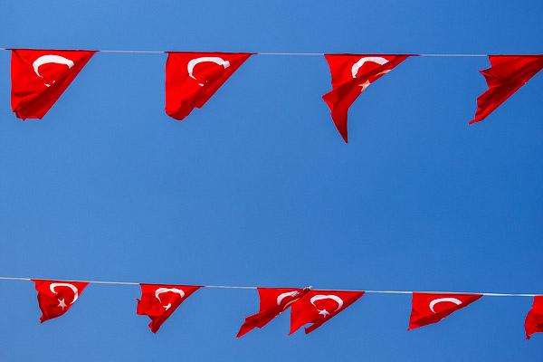 Turkish flags in Kusadasi, Turkey.