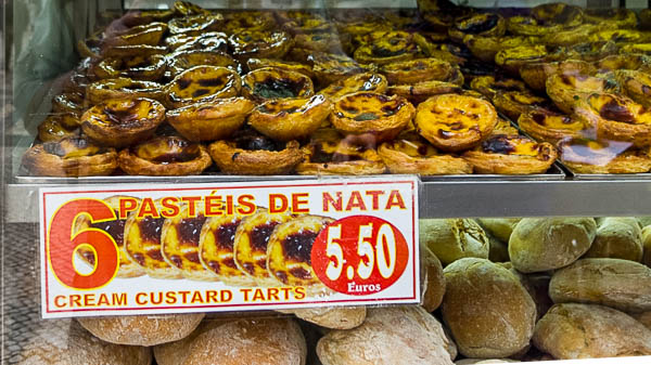 Pasteis de Nata in Portuguese bakery window