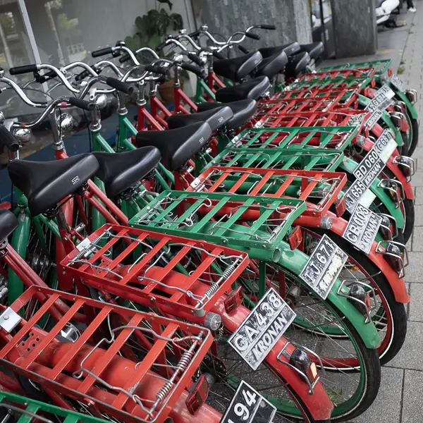 Bicycles sport Christmas colors in Rotterdam.
