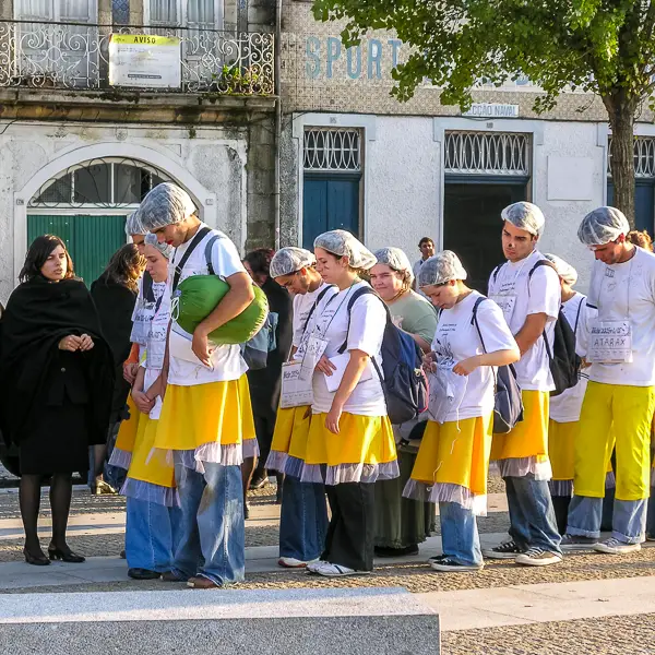 Medical students undergo hazing in Porto, Portugal.