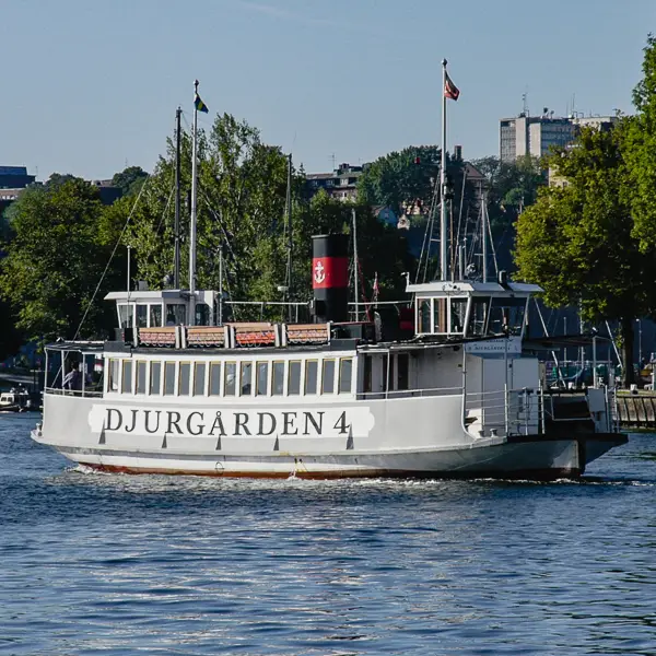 The vintage Djurgården pedestrian ferry is part of Stockholm's public transit system.