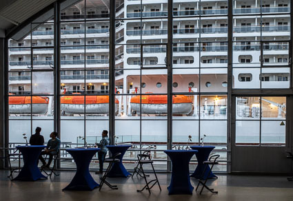 Passengers and MSC PREZIOSA at Rotterdam Cruise Terminal