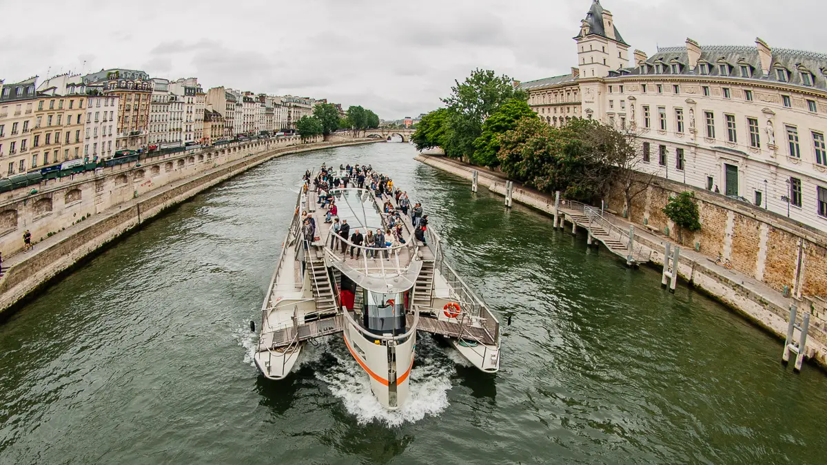 Paris sightseeing boat on the River Seine.