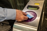 Navigo card reader on Paris Metro turnstile
