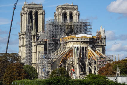 Notre Dame Cathedral with crane and scaffolding