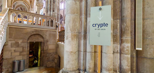 Sign for crypt at Saint-Denis Basilica Cathedral