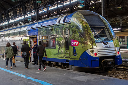 SNCF train in Gare Saint-Lazare with Normandy cow livery