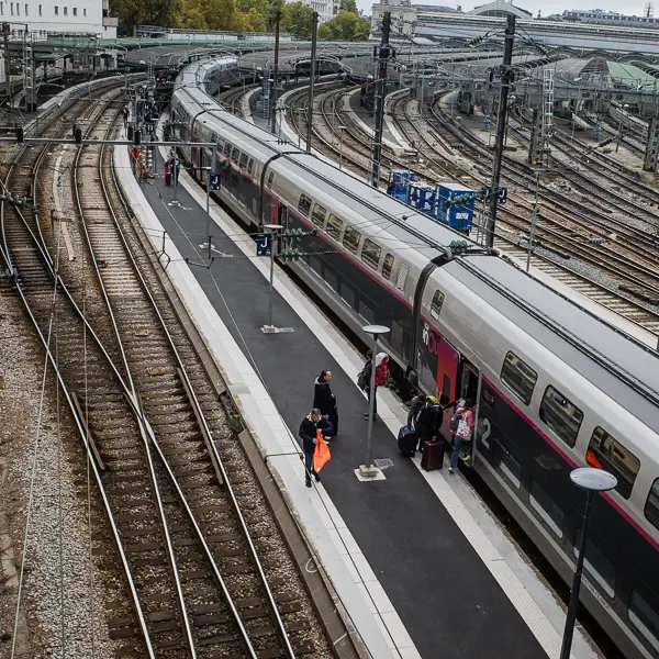 Passengers board a train at the Gare de l'Est in Paris.