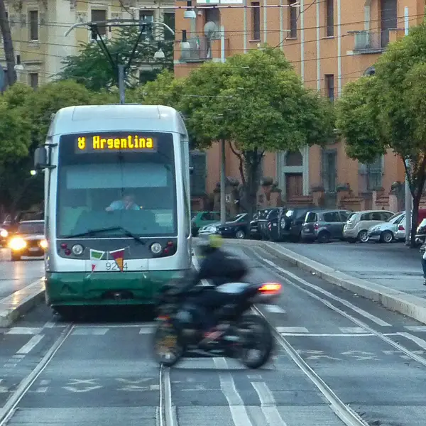 Tram line 8 runs between Rome's historic center and Trastevere (including the Trastevere railroad station).