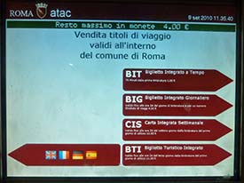 Rome Metro ticket machine screen
