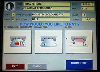 Trenitalia ticket machine - payment screen