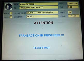 Trenitalia transaction in progress screen