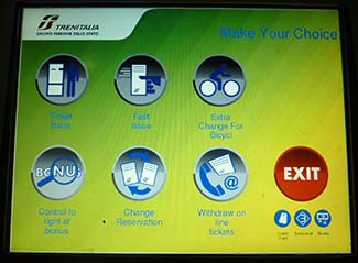 Trenitalia ticket machine screen