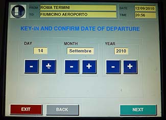 Trenitalia ticket machine date screen