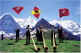 Switzerland Austria yodeling alphorn flag throwing