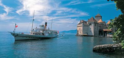 CGN steamer on Lac Lman with Castle of Chillon