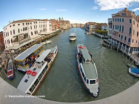 Venice water buses and Grand Canal from the Ponte dei Scalzi