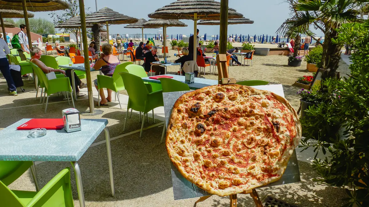 Pizza on a beach of the Lido di Venezia.