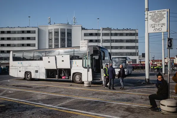 The ATVO 'Venezia Express' coach runs between Venice Marco Polo Airport and Piazzale Roma (shown above). From Piazzale Roma, you can walk or take public transportation to any point in the city center.