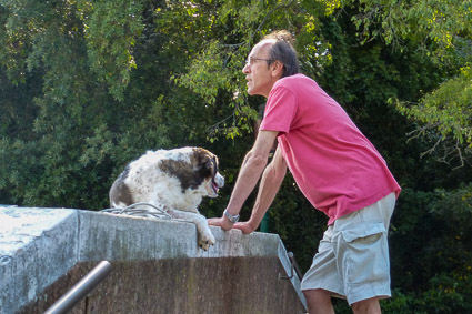 Man with dog near Venice's Giardini Pubblici