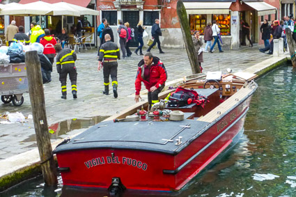 Venice fire boat with firefighters