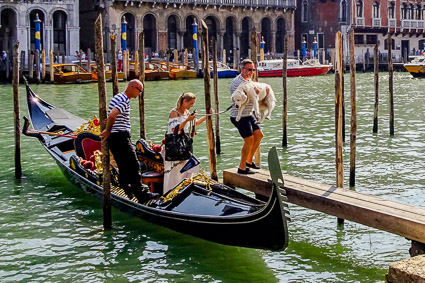 Dog and gondola, Grand Canal, Venice