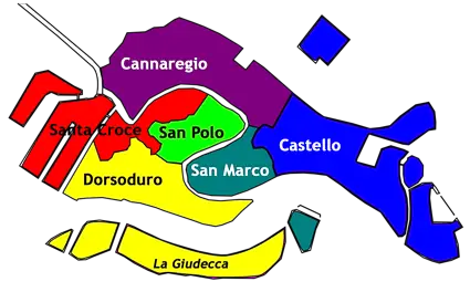 Map of Venice's sestieri