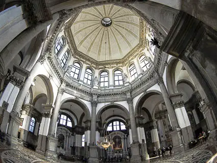Interior of Basilica di Santa Maria della Salute church, Venice, Italy.