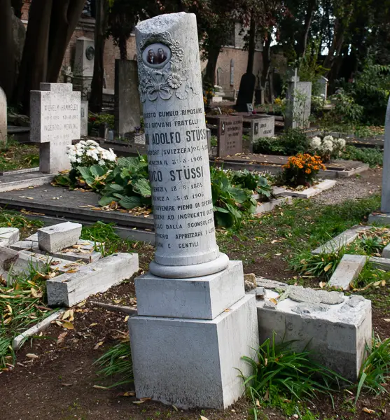 This columnar tombstone is in the Reparto Evangelico or Protestant section of San Michele Cemetery in Venice, Italy.