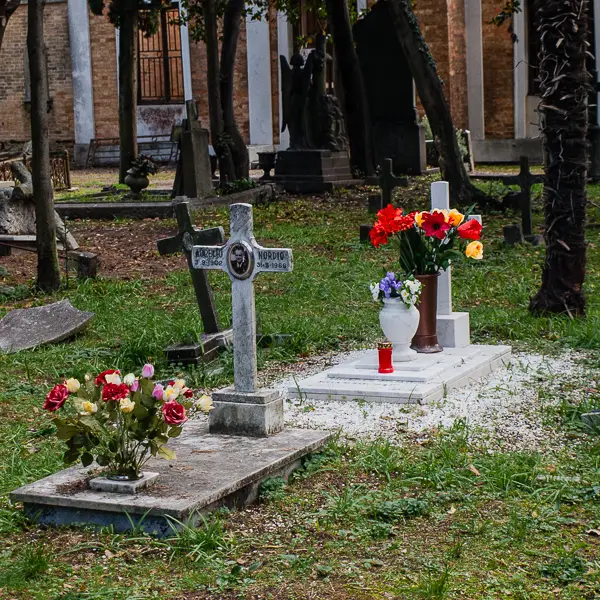 The Protestant or Evangelical Cemetery at San Michele resembles an English churchyard.