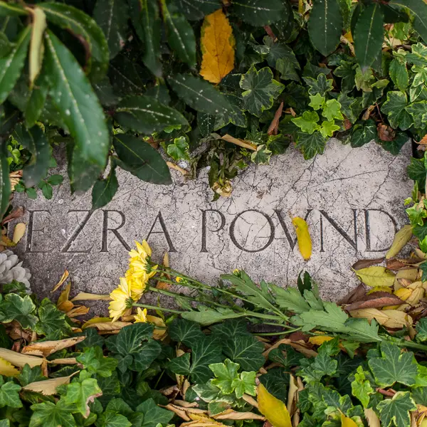 Ezra Pound's grave at the island cemetery of San Michele in Venice, Italy.