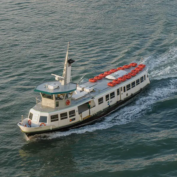 The Venice ACTV transit agency's motoscafo VIVARINI cruises in the Venetian Lagoon.