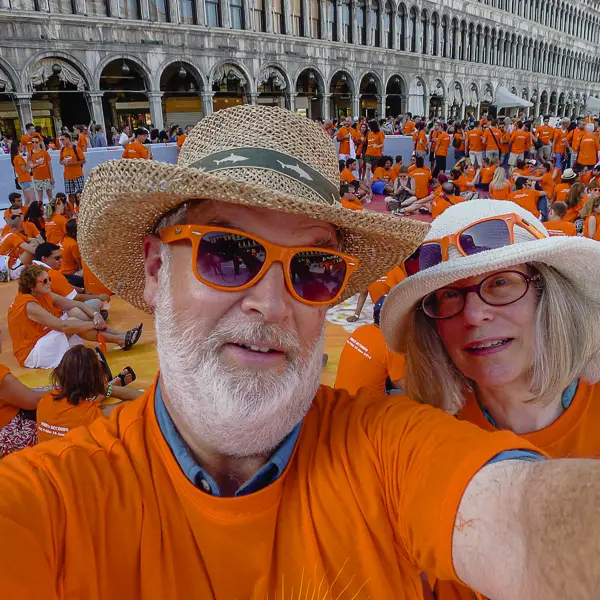 You never know what you'll encounter when you walk through the Piazza San Marco. On this occasion, we were waylaid and asked to participate in a 'World's largest Aperol Spritz Toast' for the Guinness Book of World's Records.