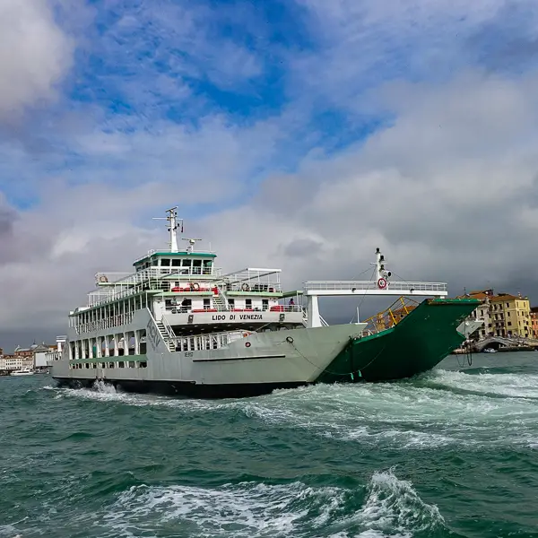Venice-Lido ACTV car ferry in Giudecca Canal.