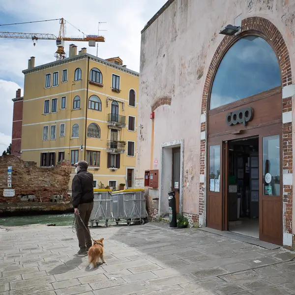 Venice's Coop Querini Castello supermarket is next to a boatyard at the eastern end of Fondamente Nove, facing the Venetian Lagoon.