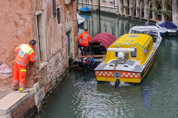 Ambulance and EMTs in Venice, Italy.