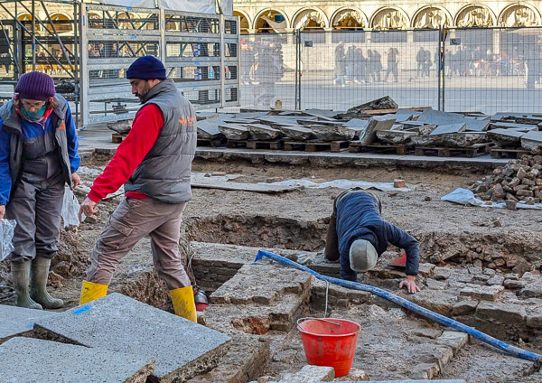 Archaeologists in Piazza San Marco, Venice.