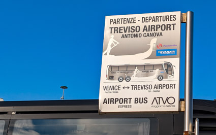 Treviso Airport bus and sign.