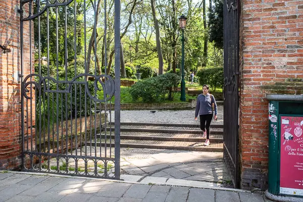Entrance gate to the Papadopoli Gardens in Venice, Italy.