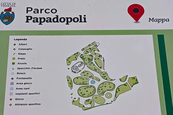 Map of Giardini Papadopoli gardens in Venice, Italy.