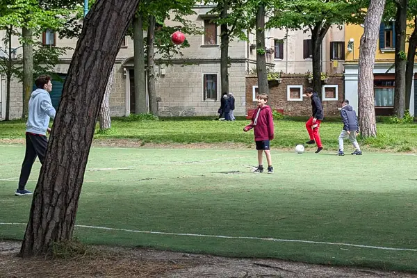 Soccer field in Venice's Giardini Pubblici.
