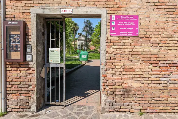Parco Villa Groggia entrance, Venice, Italy.