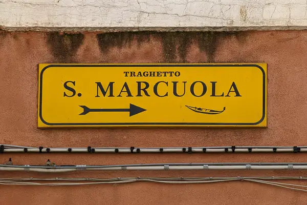 Traghetto San Marcuola sign on building in Venice.