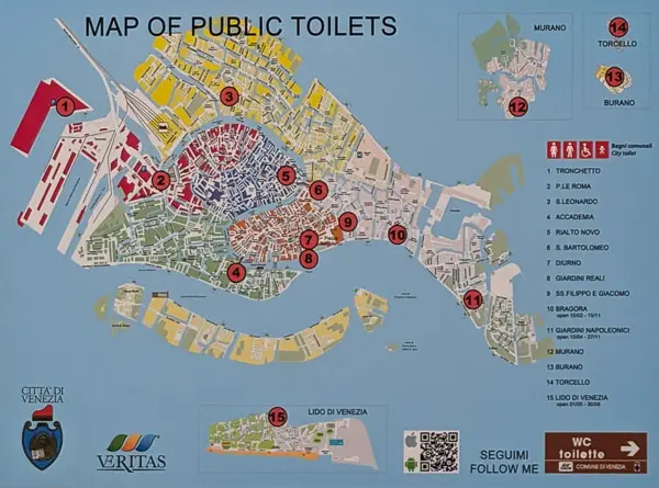 Map of public toilets in Venice, Italy.