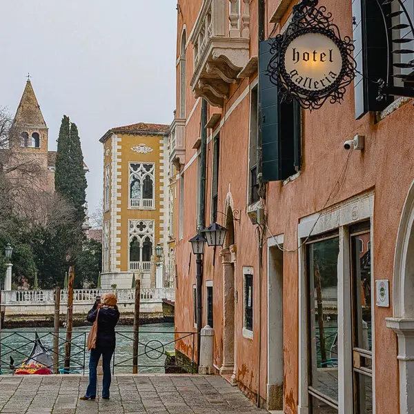 The affordable Hotel Galleria is right next to Venice's Accademia Bridge and the Grand Canal.
