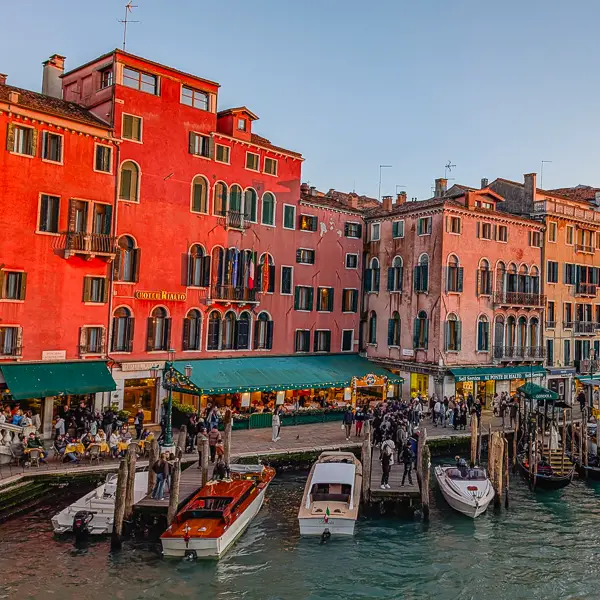 Venice's Hotel Rialto glows in the late afternoon sun.