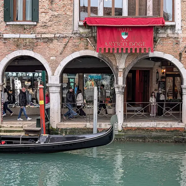 The Hotel Antico Doge is on the main pedestrian thoroughfare between Venice's Santa Lucia Railroad Station and the Piazza San Marco.